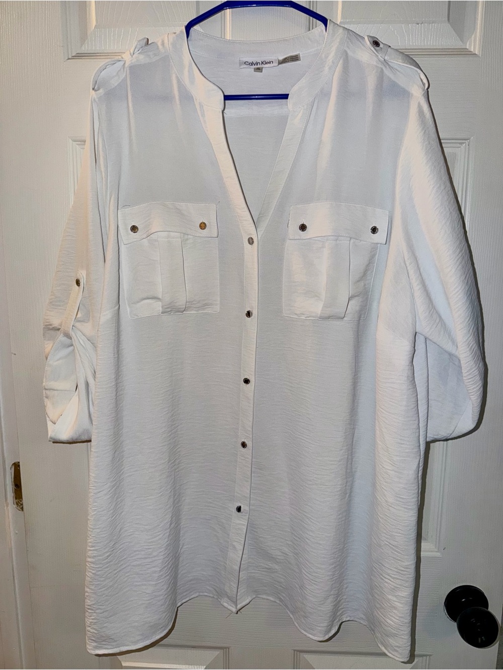 Calvin Klein White Longline Button-Front Tunic Shirt